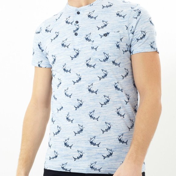 Brave Soul London- Henley Mako Shark short sleeve top - Picture 1 of 12
